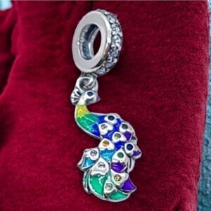 Peacock Charm Bracelet Charms Rhinestone Feather Dangle New Colorful Gorgeous